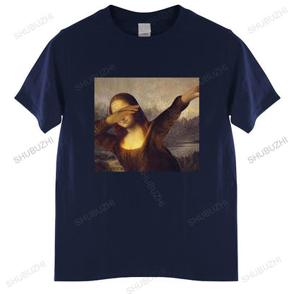 Tshirt men cotton tops Unisex Dabbing Mona Lisa Dab Hiphop Classic Art Gioconda Black men t shirt euro size